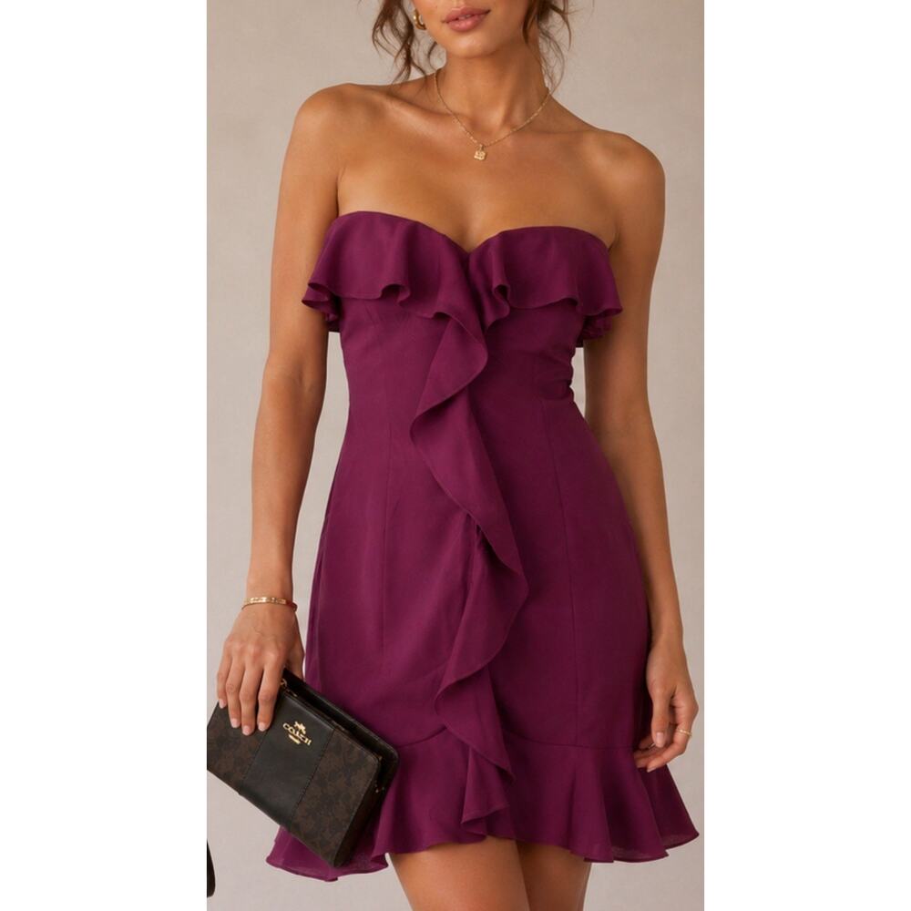 Likely Ruffle Mini Party Dress Burgundy Size 12 NWT Cocktail Wedding Guest New